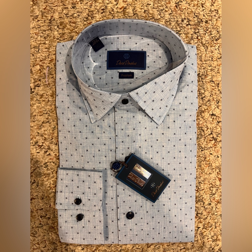 NWT David Donahue Patterned Fusion Performance Dress Shirt